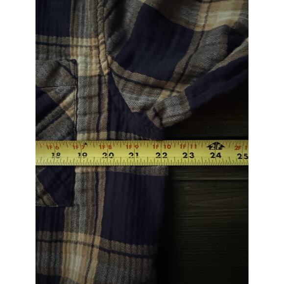 Aerie Super Soft Women’s Plaid Button Up Flannel Shirt Navy Gold Soft Grunge LG - Picture 6 of 9